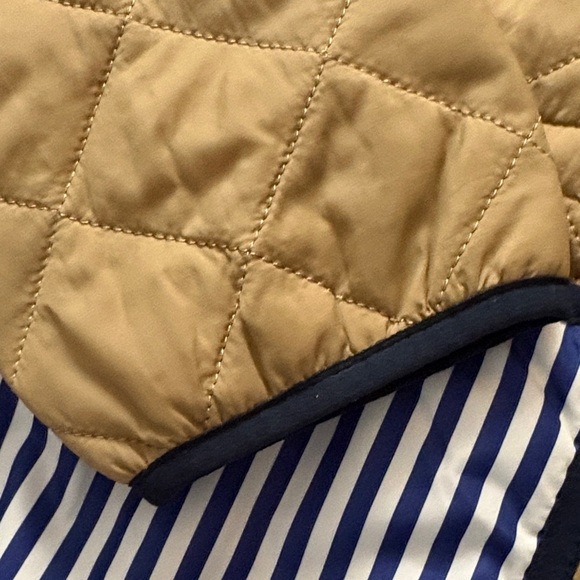 Women's Quilted Tan Jacket with Striped Pockets - Picture 5 of 10